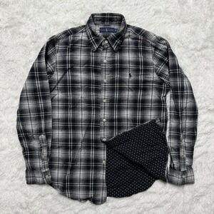 Ralph Lauren Shirt Mens Medium Gray Plaid 100% Cotton Flannel Pony Preppy Casual